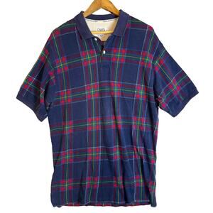 Vintage Chaps Ralph Lauren Plaid Polo Shirt Mens Large Blue Preppy Casual